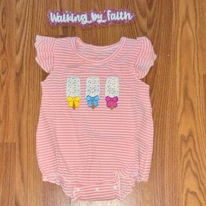 Pink Striped Baby Romper with Popsicle Design